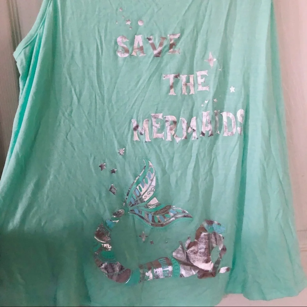 NWOT JUSTICE silver save the mermaids Seafoam green girls shirt size 20